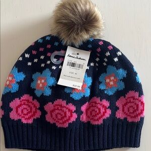 Hanna Andersson Kids' Navy Floral Pom-Pom Beanie